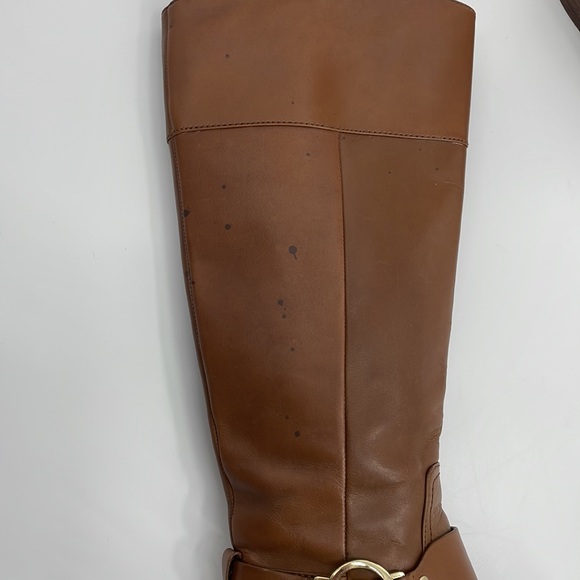 MICHAEL KORS Knee High Ankle Strap Leather Riding Boots 7.5 Caramel Brown *Fair* - Picture 2 of 10